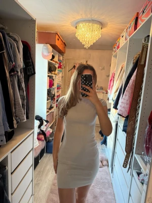 Ljusgrå tight kortklänning - Säljer en ljusgrå, tight kortklänning med hög hals💕