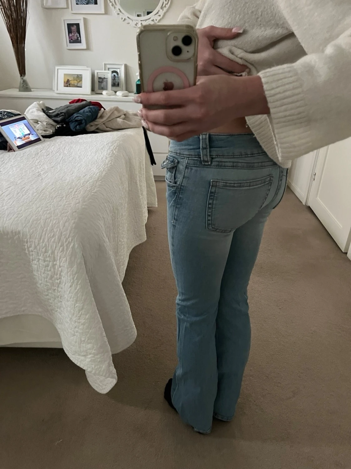 Ljusblå bootcut jeans med låg midja - 1