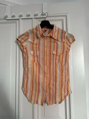 y2k striped shimmer short sleeve blouse - gammal y2k h&m