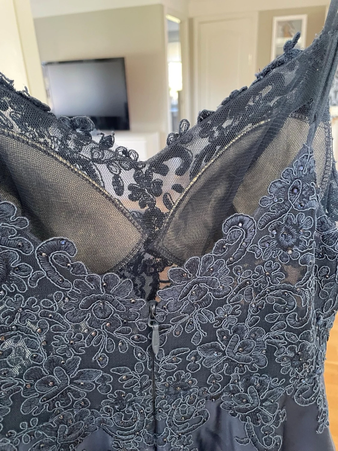 Marinblå långklänning med spets - 5