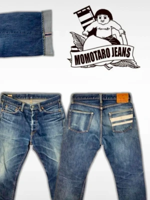 Momotaro i storlek w30 - Momotaro i storlek w30. Mycket fint skick med de ikoniska GTB-stripesen på bakfickan. Jeansen har utvecklat fina fades bland annat en phone fade på ena bakfickan.. Storlek 30 Midja: 41 Innerben: 70 Ytterben: 97 Benöppning 22  Är 184cm 75k