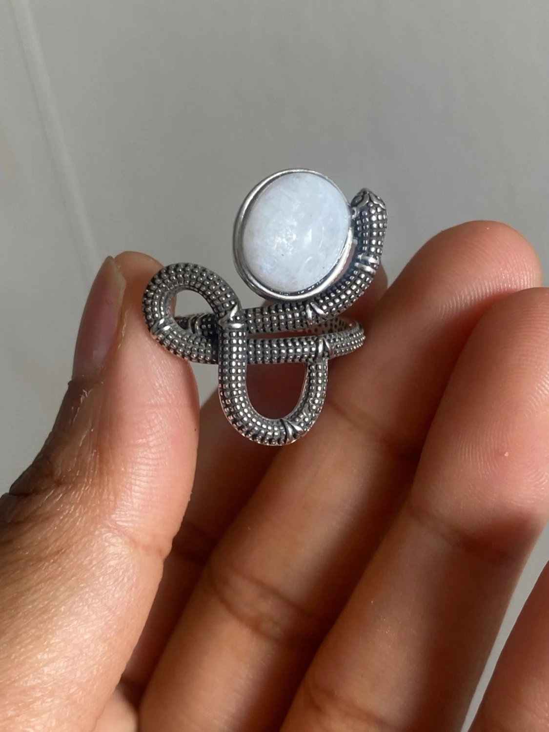 s925 Silvrig pläterat ring med vit moonsten - 3
