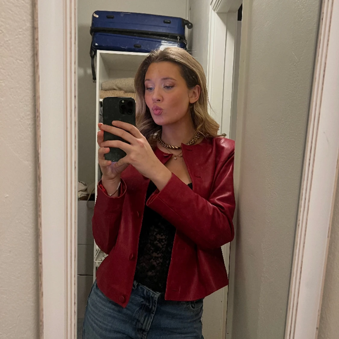 Röd skinnjacka  - 90