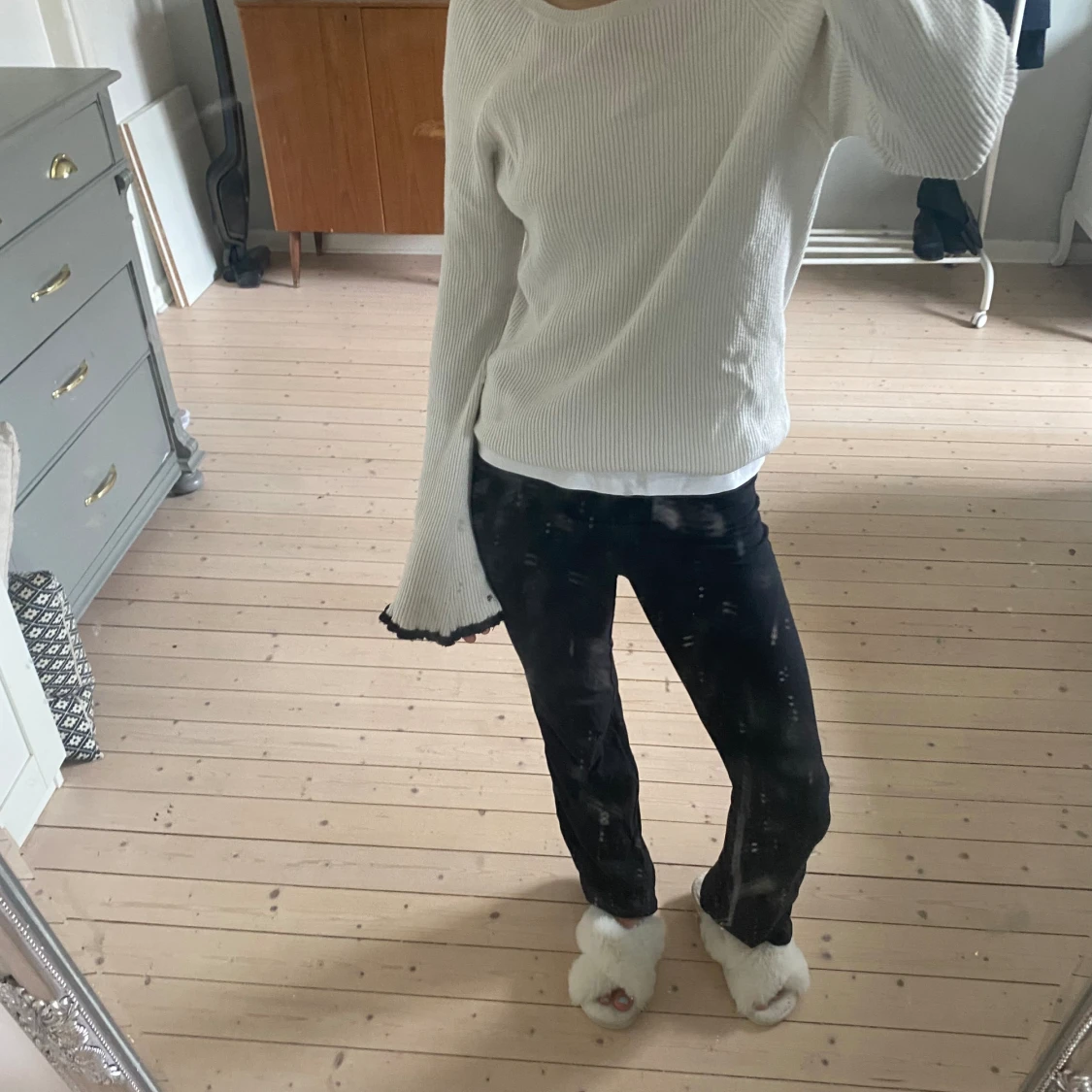 Vit stickad tröja  - 90