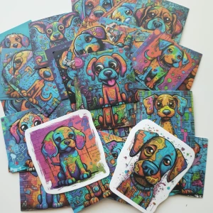 35st färgglada hund klistermärken, stickers  - Klistermärken/stickers  Motiv: färgglada hundar  Antal: 35st Skick: nya/oanvända  Kul att använda till pyssel, scrapbooking och annat 
