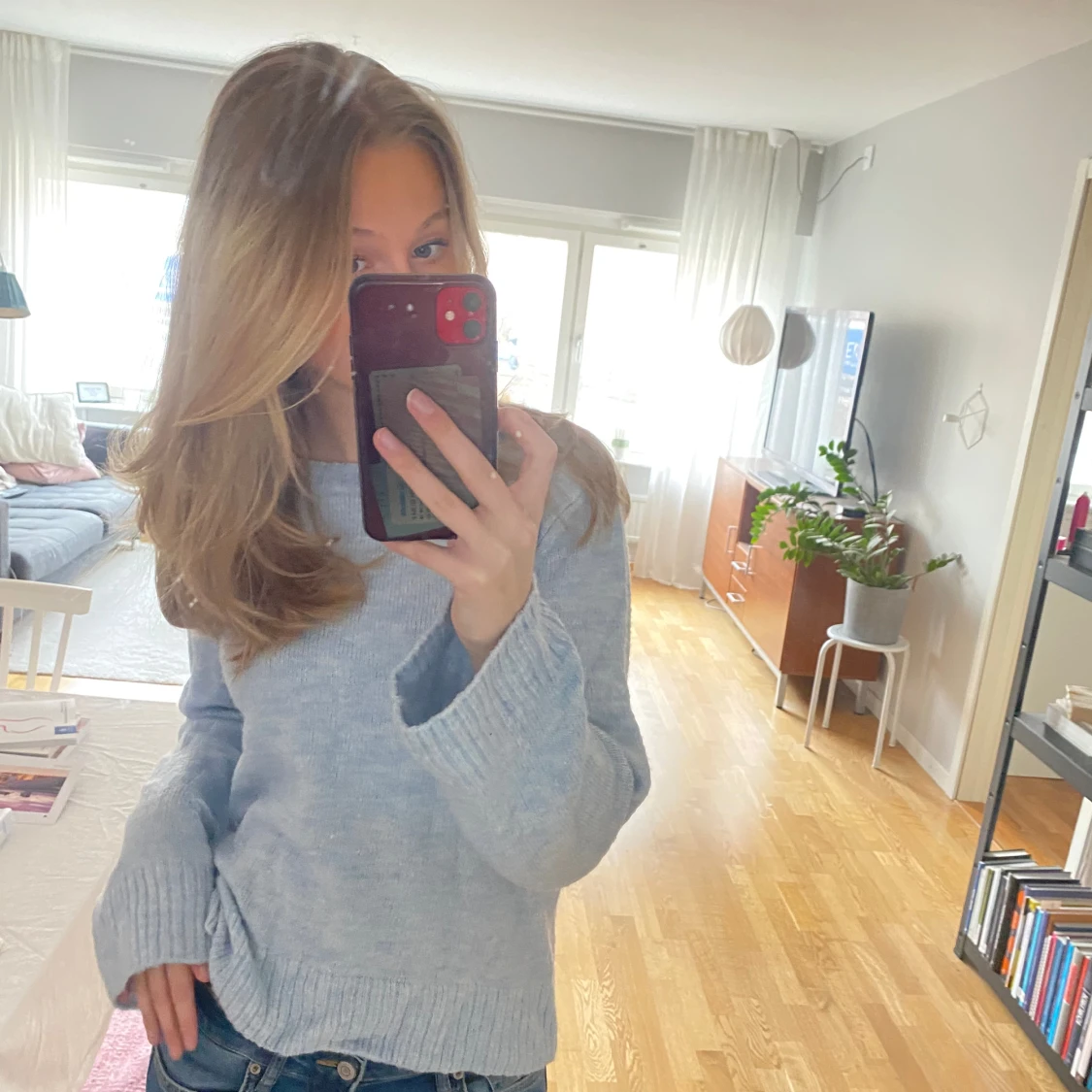 Ljusblå stickad tröja  - 90