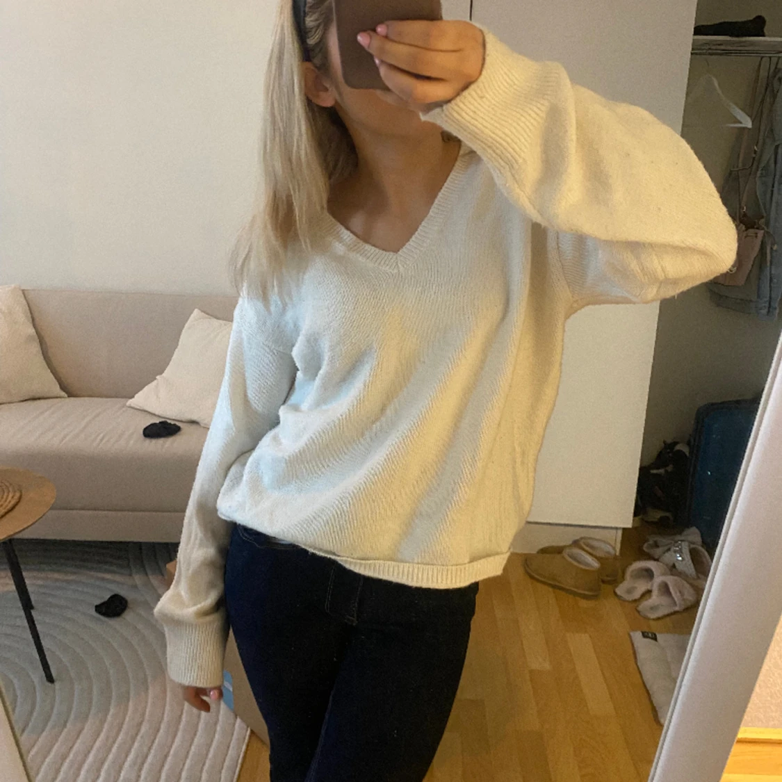 Stickad vit tröja  - 90