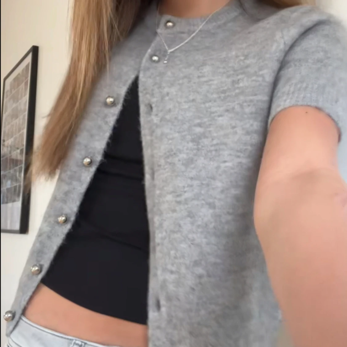 zara grå stickad kortärmad - 90