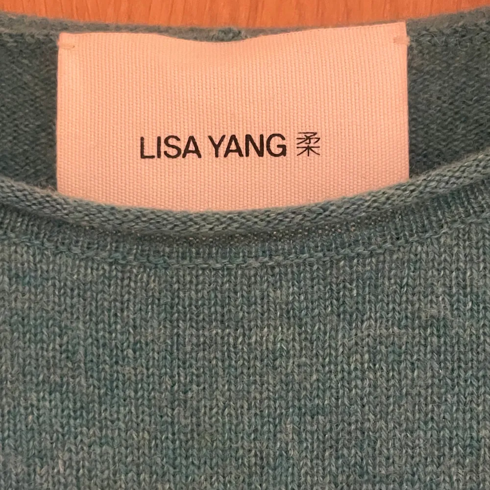 Lisa Yang 100% cashmere tröja i turkos eller grön/blå färg, storlek 2, använd cirka 2 gånger, originalpris cirka 3000kr.. Stickat.