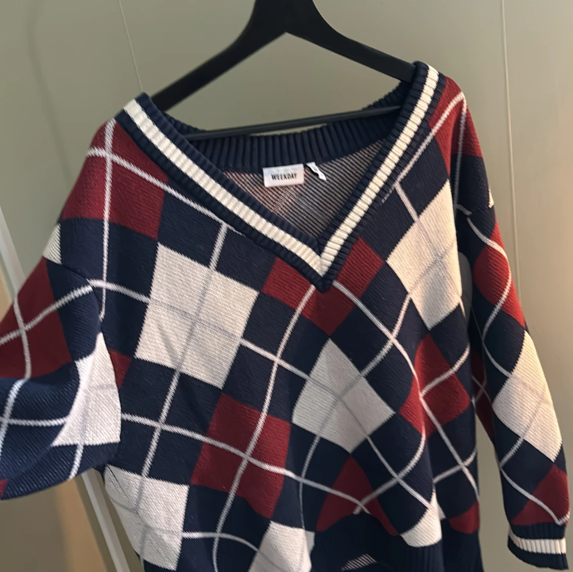 Stickad rutig tröja - 90