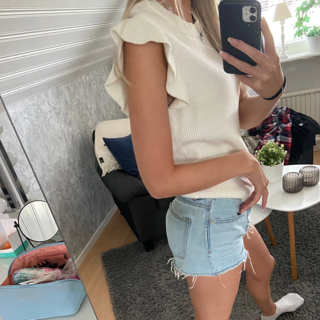 Vit stickad blus  - 90