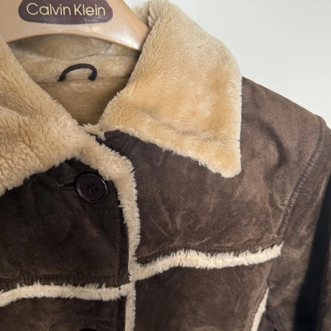 Brown leather/ teddy jacket  - 90