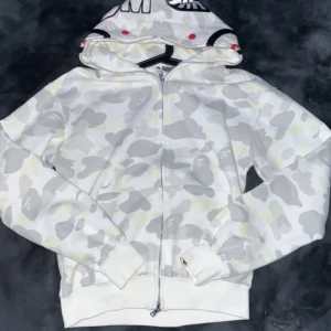 Bape hoodie - Grå/vit bape zip hoodie