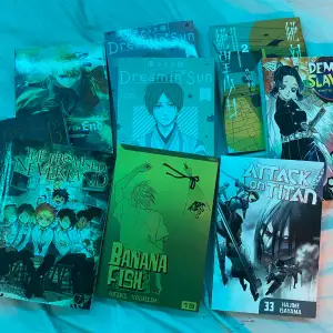 de mesta kostar 65kr st och 2 för 110kr🫶 death note och aot junior high kostar 110kr st :) alla är olästa och i bra skick, mesta är ifrån sci-fi bokhandeln💕 postern som medföljer i seraph of the end har ja tyvärr tagit ut :(  pris kan diskuteras🫶