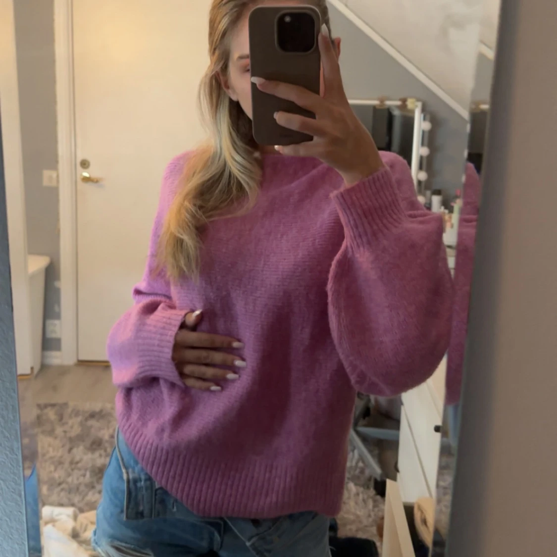 Rosa stickad tröja - 90