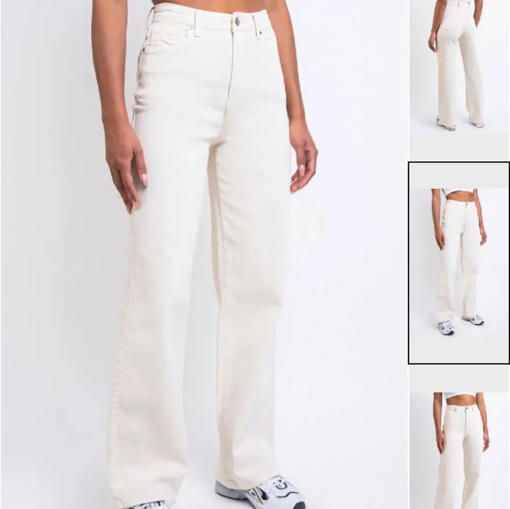 Supersnygga jeans från madlady i en offwhite färg. Långa och raka ben, passar mig i längden som är 173 cm lång. Jätte fint skick. Jeans & Byxor.