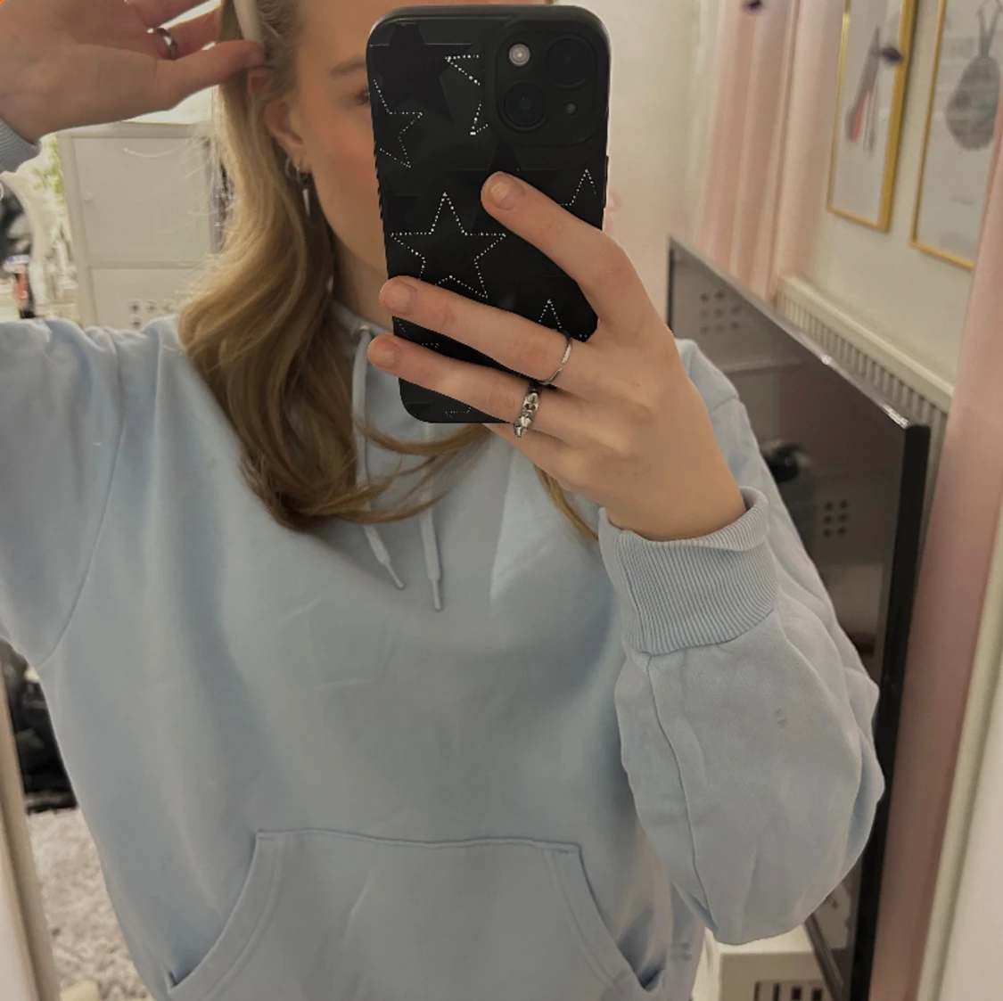 Ljusblå hoodie  - 90