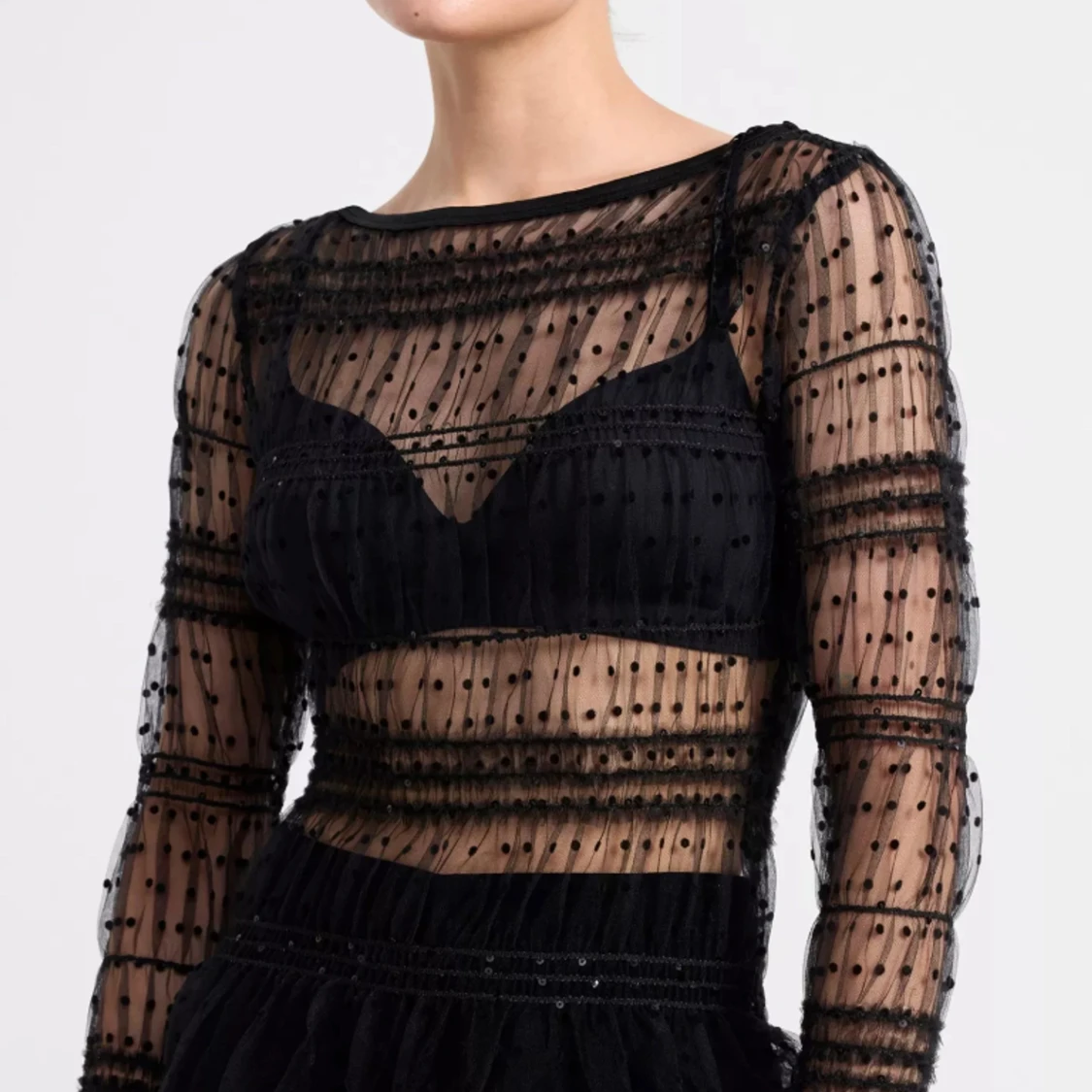 Långärmad topp i mesh  - 91