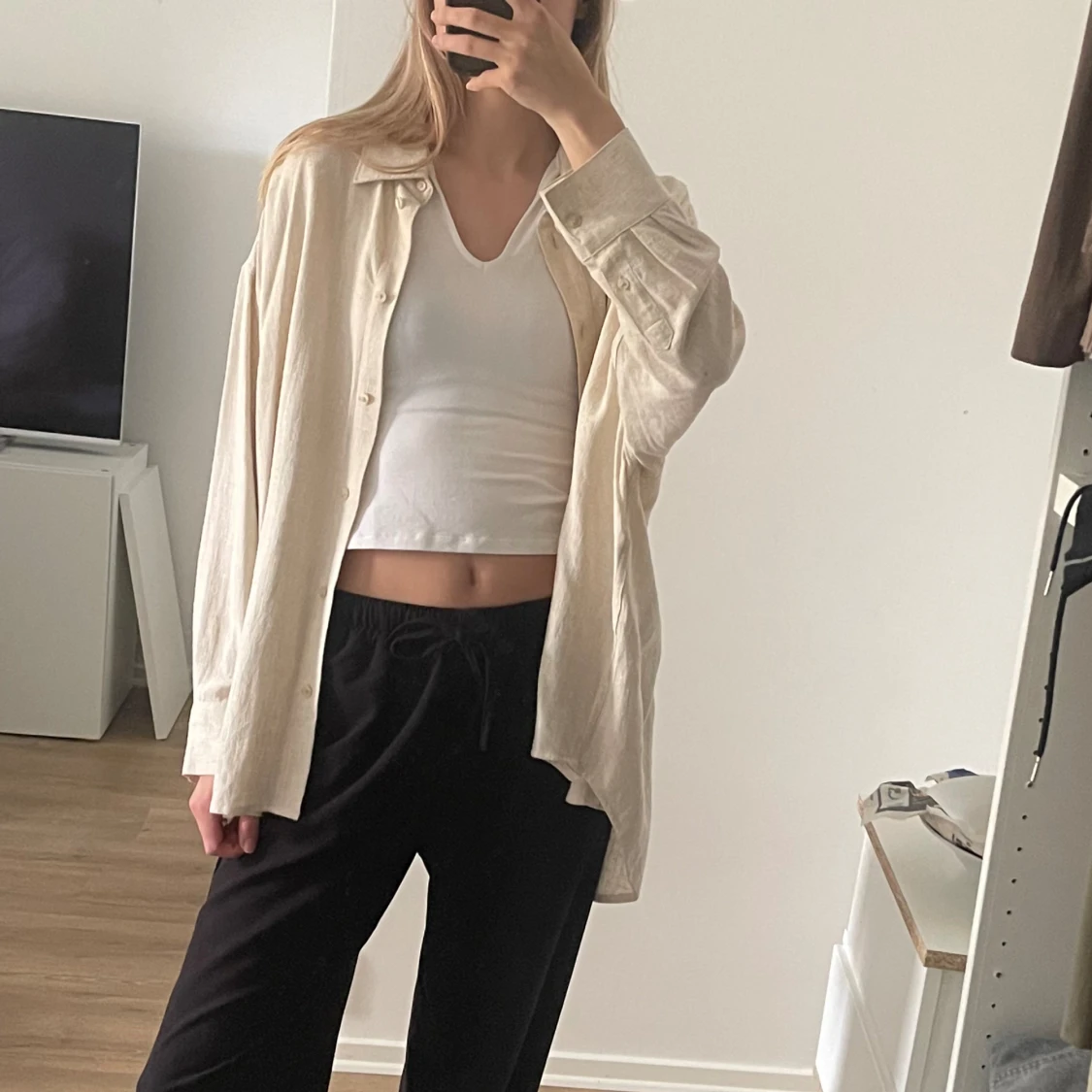 Oversize skjorta i linnetyg - 90