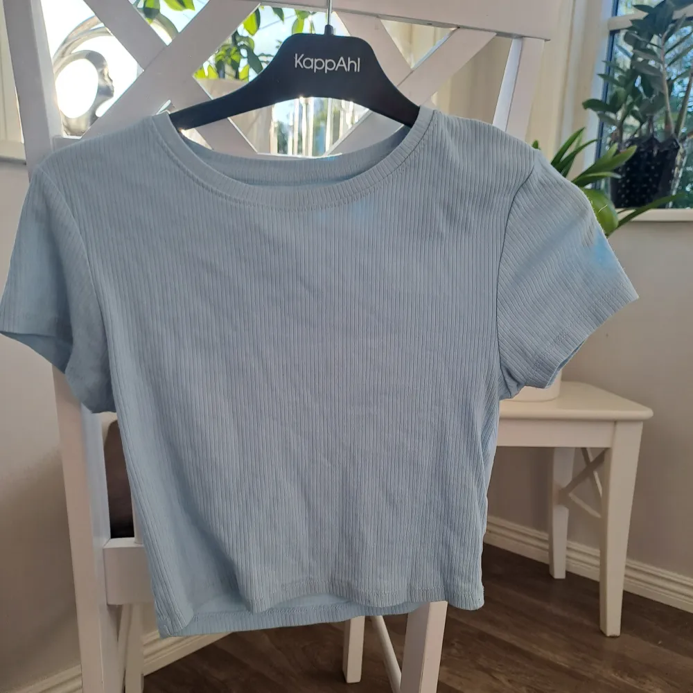 Ljusblå croppad T-shirt från Shein. Strl XS/S. Inga defekter 💗. T-shirts.