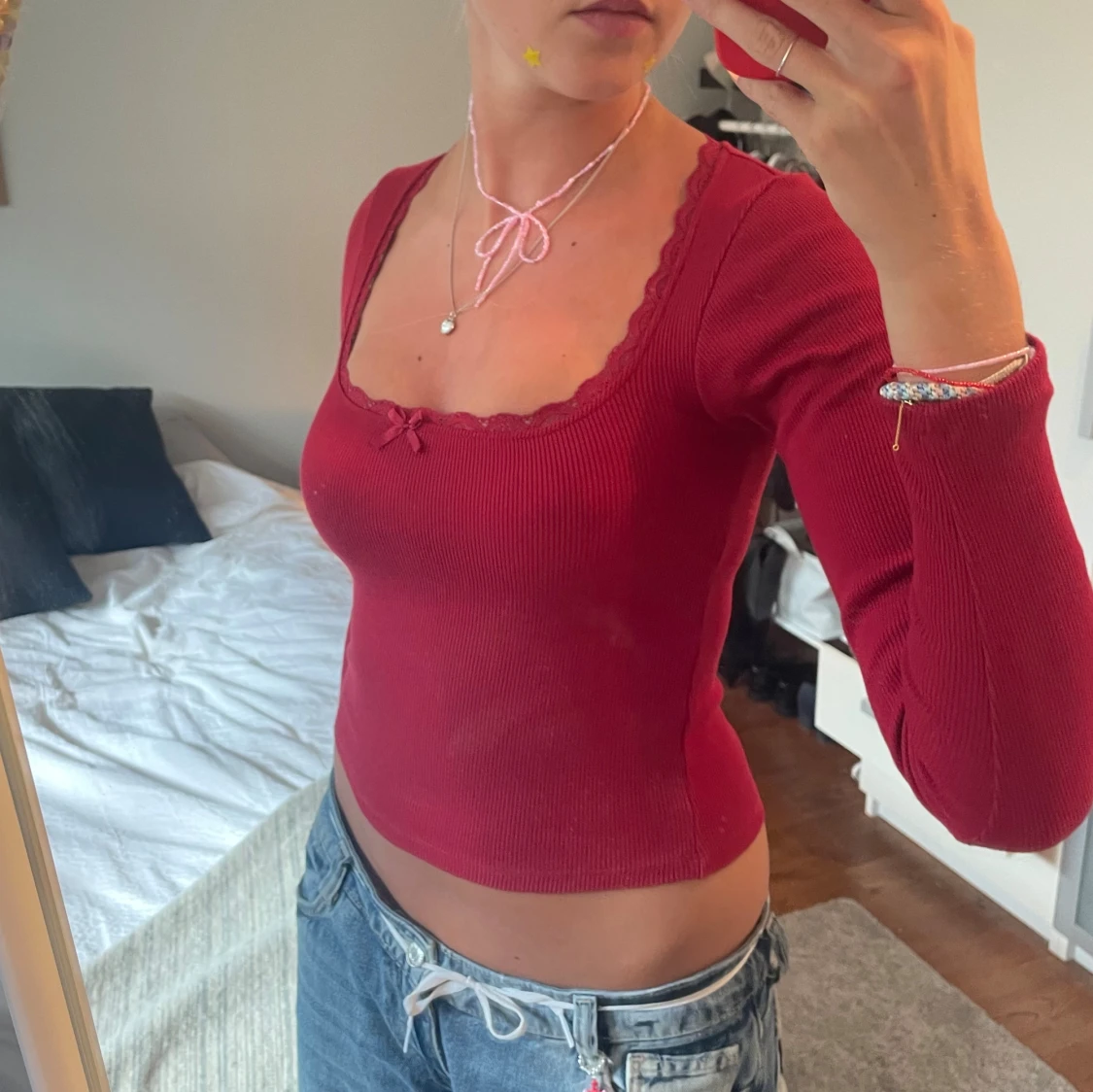 Vinröd långärmad ribbad tröja från Motel rocks - 91