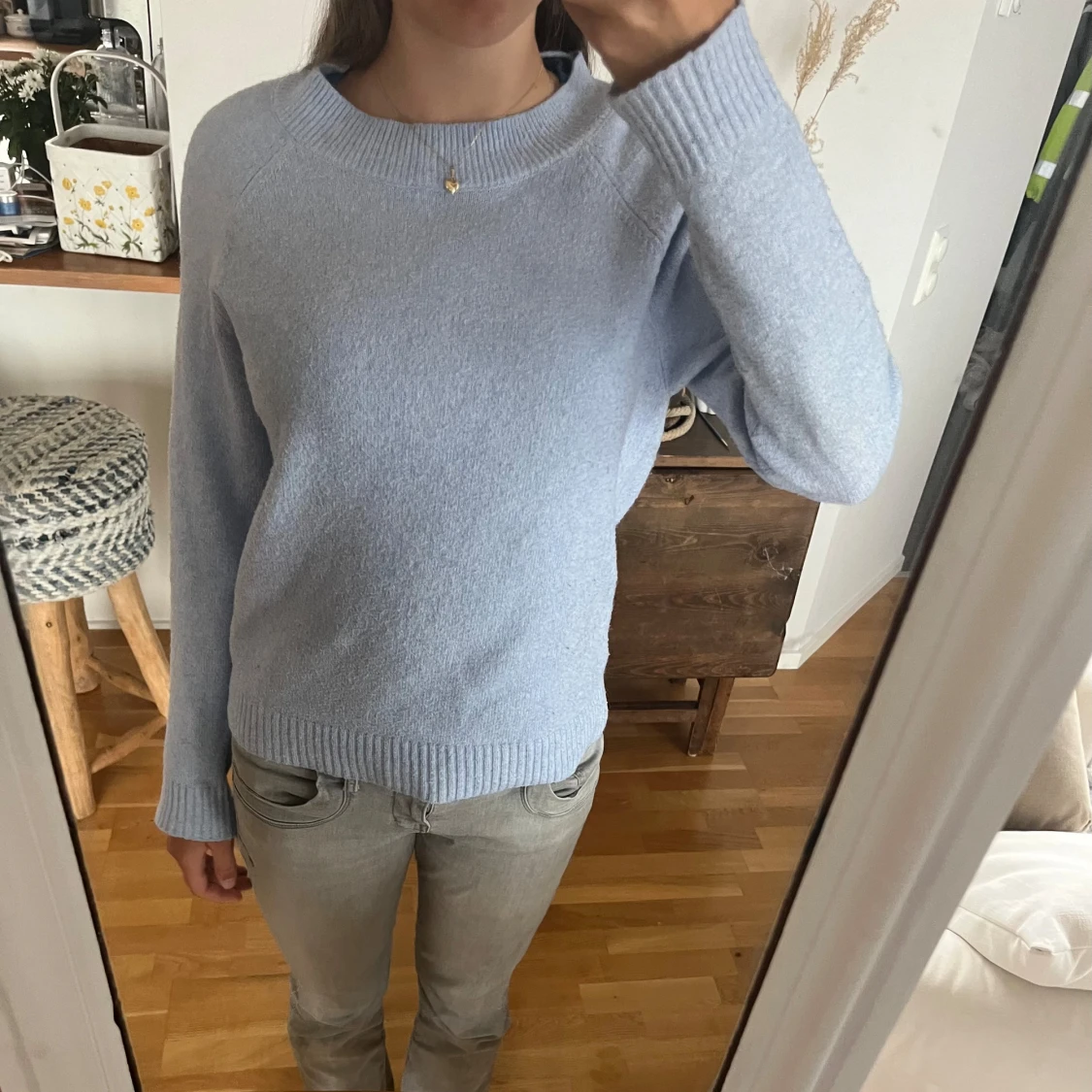 Ljusblå stickad tröja - 90