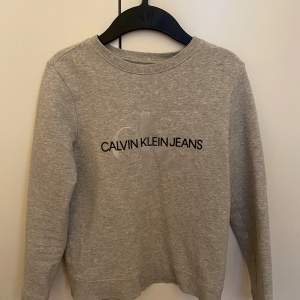 Säljer en snygg och bekväm grå sweatshirt från Calvin Klein Jeans. Den har en klassisk design med Calvin Klein Jeans-loggan tryckt på framsidan. Tröjan är långärmad och gjord av mjukt material som är perfekt för vardagsbruk. Passar bra till både jeans och joggers. Perfekt för höst och vinter!