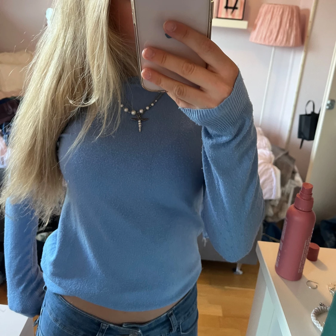 blå stickad tröja🩵