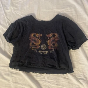 Svart T-shirt  - Svart T-shirt med drakar på från Urban Outfiters, storlek M men passar även S och XS.