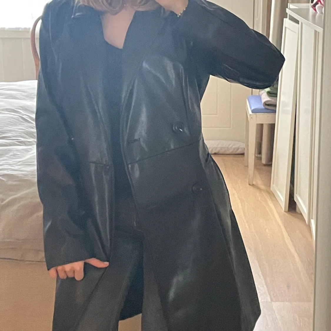 Läder kappa svart - 90