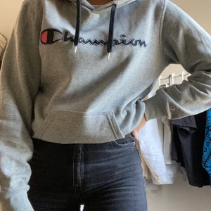 Grå Champion hoodie - Gööörsnygg grå champion hoodie. Blå detaljer i luvan och på snörena. Superbekväm och passar snyggt till både blått och svart nedtill!! Storlek XS men passar även S. 150kr + frakt på 79kr ❤️❤️