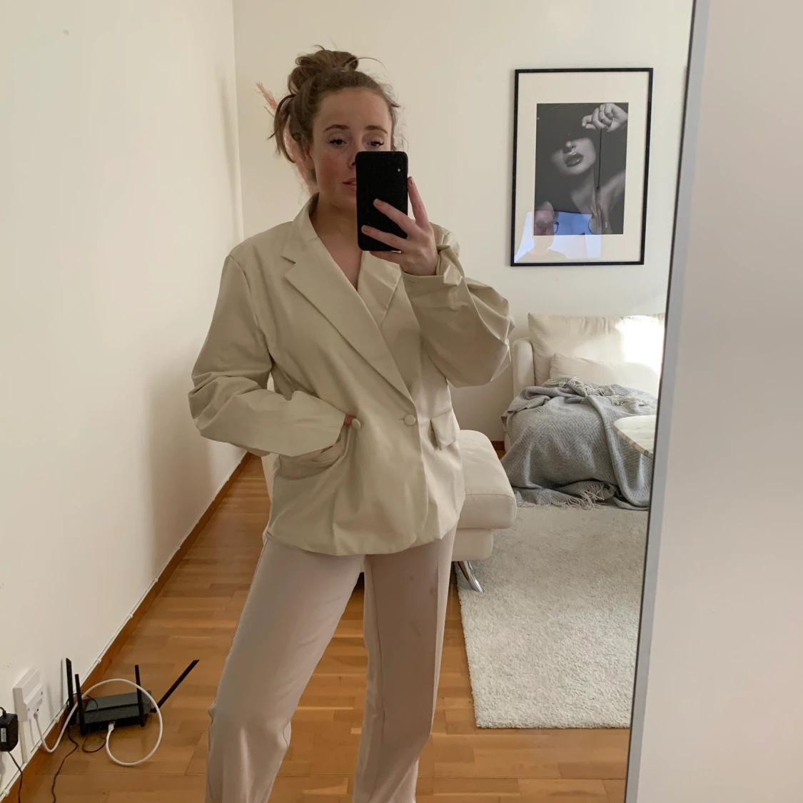 Oversized kavaj i läderimitation  - 90