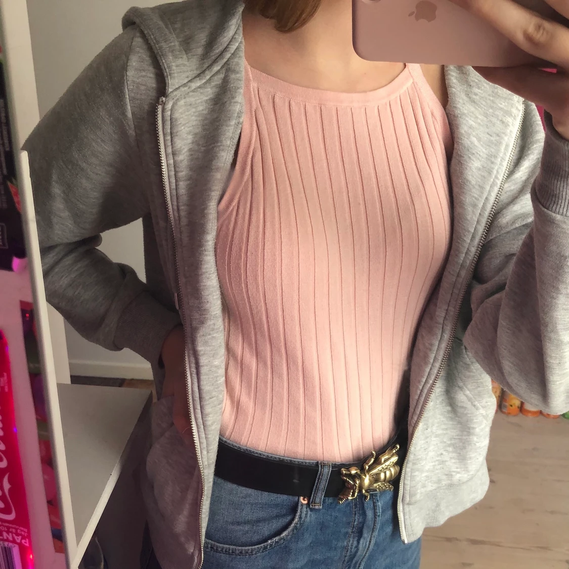 ljusrosa ribbad linne