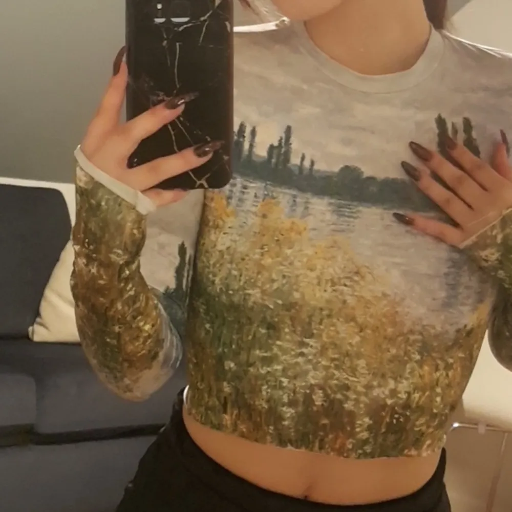 Snygg magtröja/Crop top som det ut som en målning. Nypris ca 300 jag tänker för 100 inkluderar frakt. Toppar.