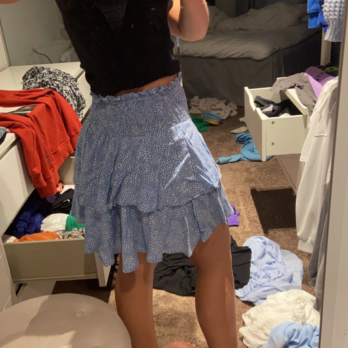 Blå kjol med resår  - 90