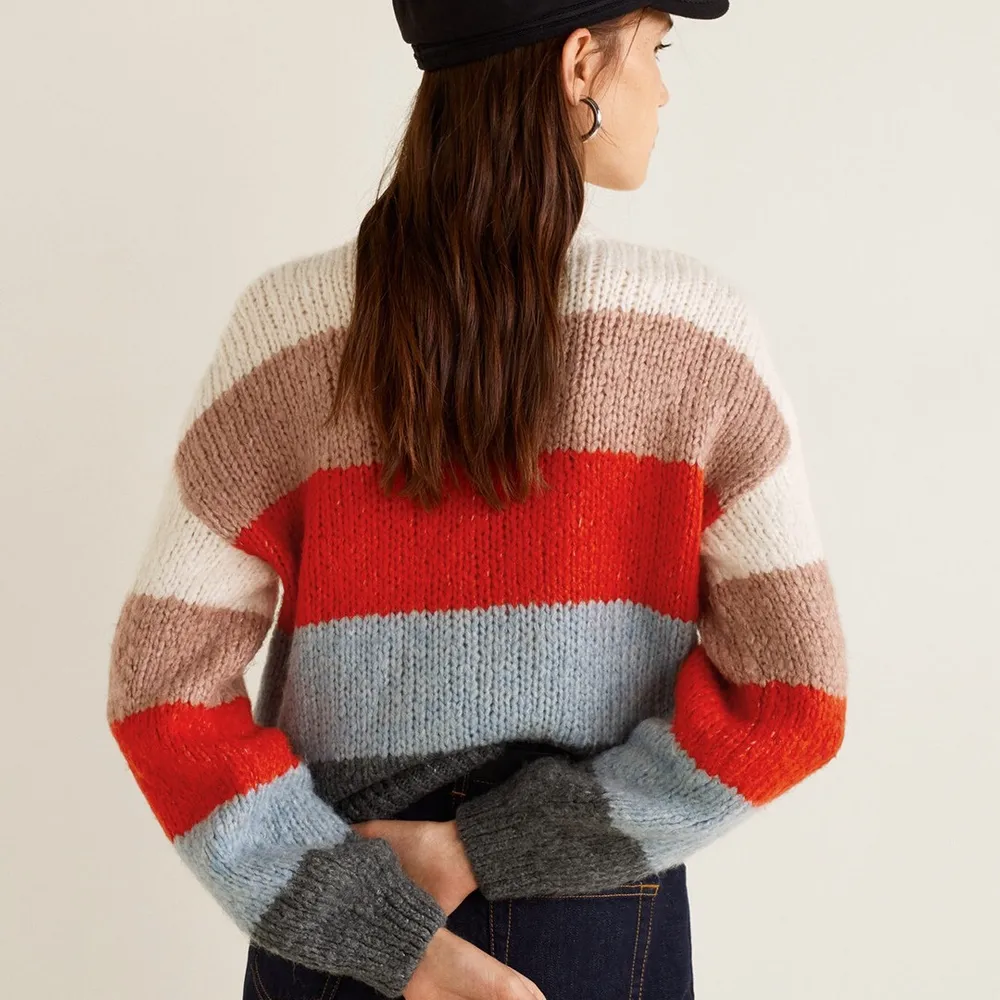 Mango multicoloured striped sweater, has a round neck, long sleeves, ribbed hem Size S Pick up available in Kungsholmen  Please check out my other items! :) . Tröjor & Koftor.