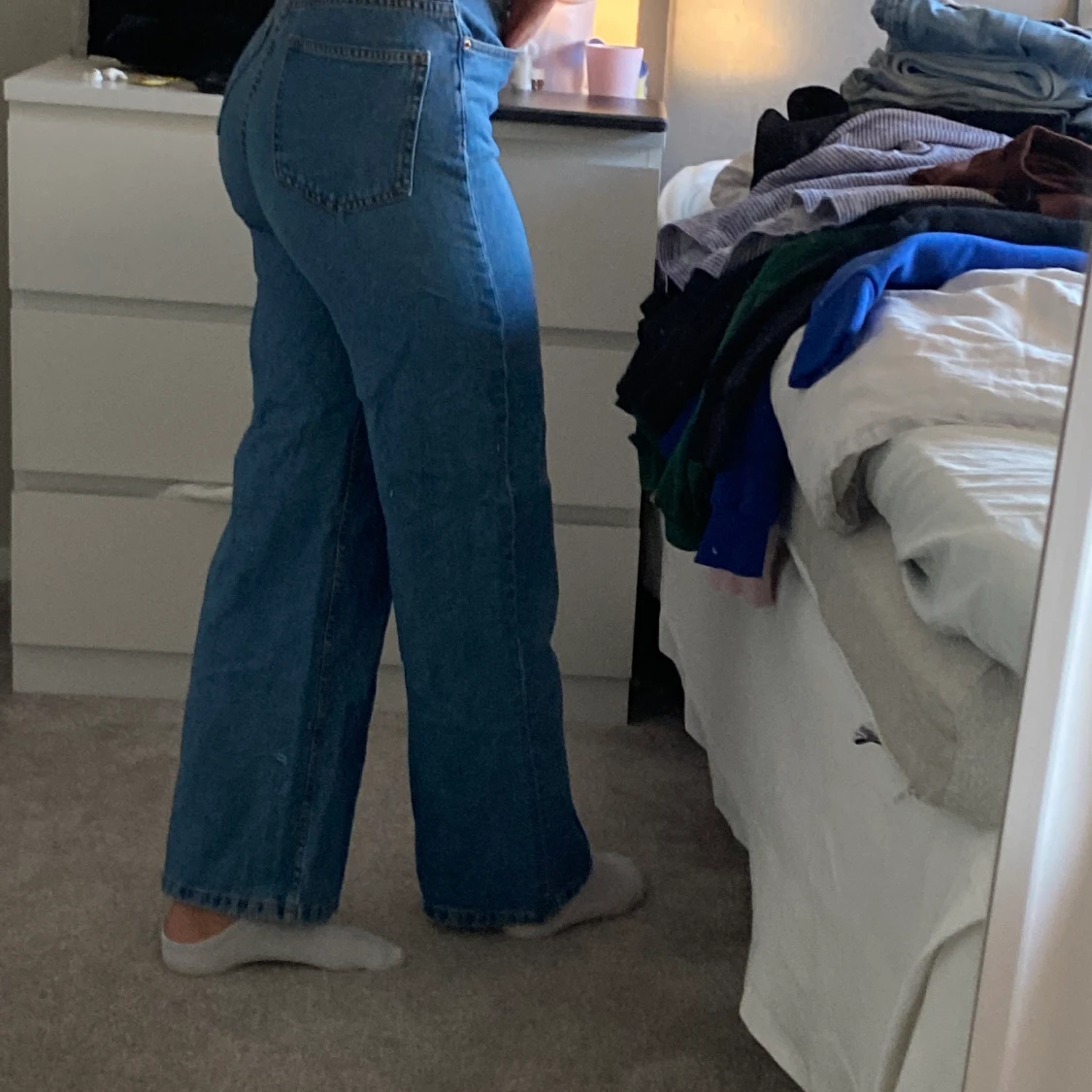 Raka mörkblå byxor  - 90