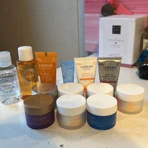 Lumene produkter  - Säljer 13 st hudvårdsprodukter från lumene. Produkter: Pressed serum, Gel face mask, Sleeping cream, Glow Moisturizer,  Day Moisturizer, Water gel, Ritch day cream, hudrating eye cream, Britening spf day fluid, Cleansing gel scrub, protecting day fluid, Brightening beauty lotion, 3 in 1 cleansing water (obs alla förpackningar är oöppnade förutom en, ingen är använd eller testad) 