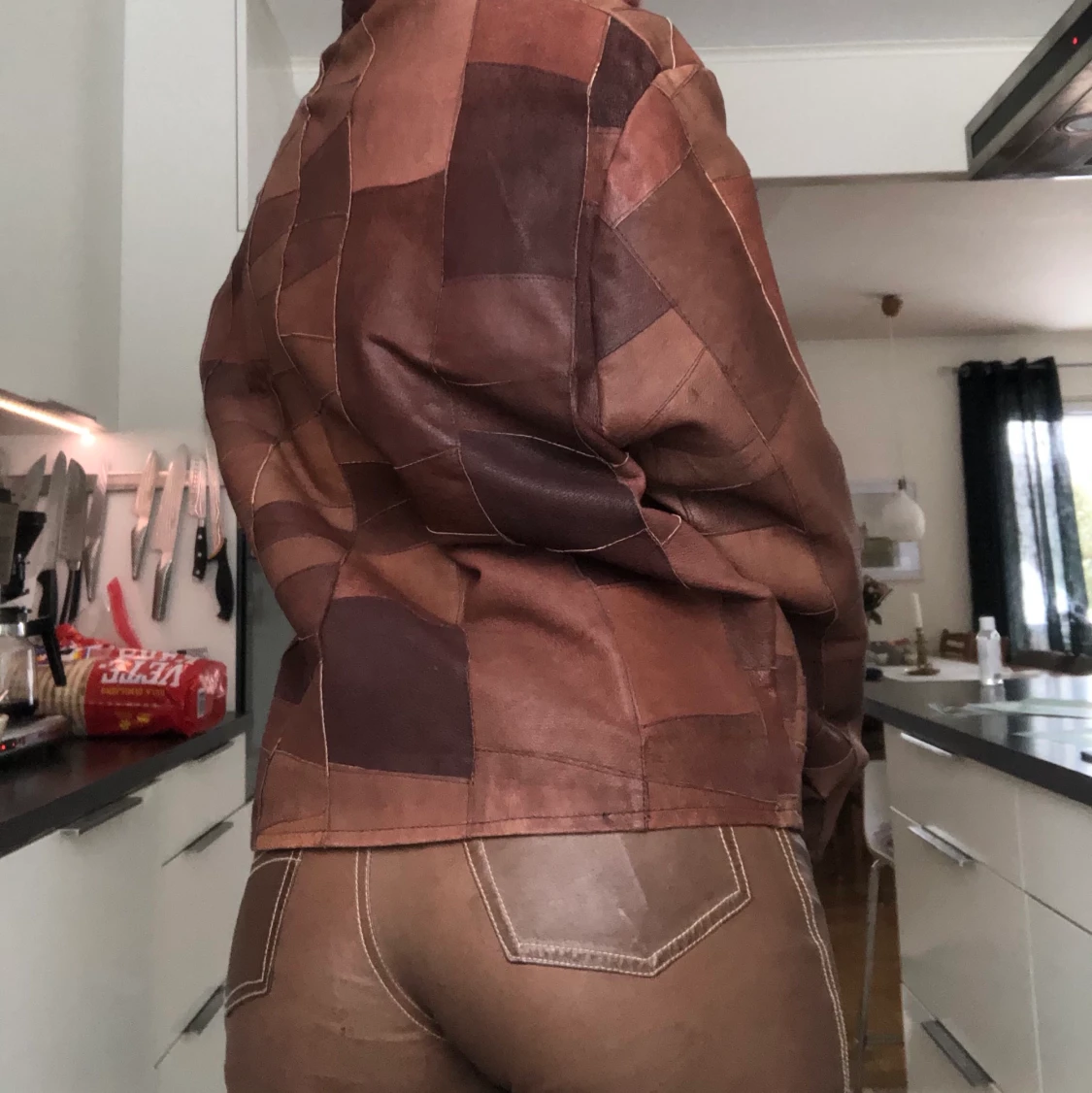 Vintage patchwork läderjacka strl M/L - 90