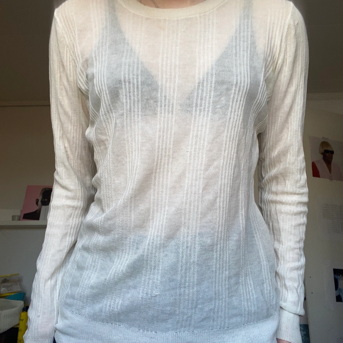 Mesh långärmad tröja med ribbat mönster - 91