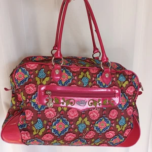 Stor rosa blommig väska - Handtagen är väldigt slitna, se sista bilden
