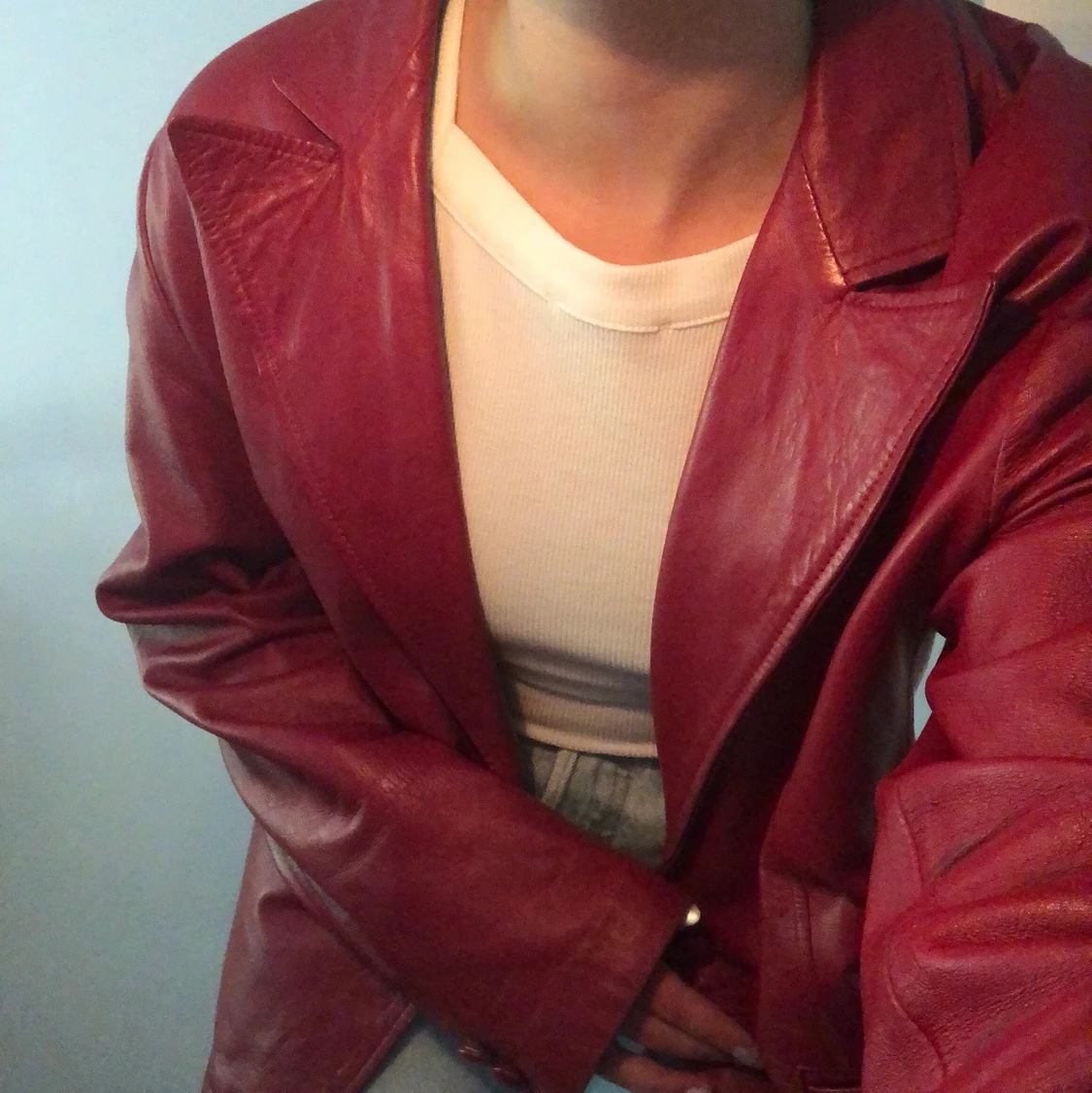Röd äkta läderjacka - 90