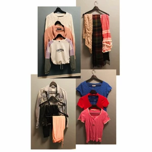Stort klädpaket storlek S/ M  - Blandat/ begagnat skick. Passar storlek S/ M. Innehåller en jeansjacka, tre toppar, en kofta, en stickad tröja, en croppad sweatshirt, ett par mysbrallor från Odd Molly, ett par svarta tights och tre halsdukar! Blandade märken, bland annat H&M, New Yorker och Odd Molly. 100 kr för allting! Hämtas i Umeå!✨