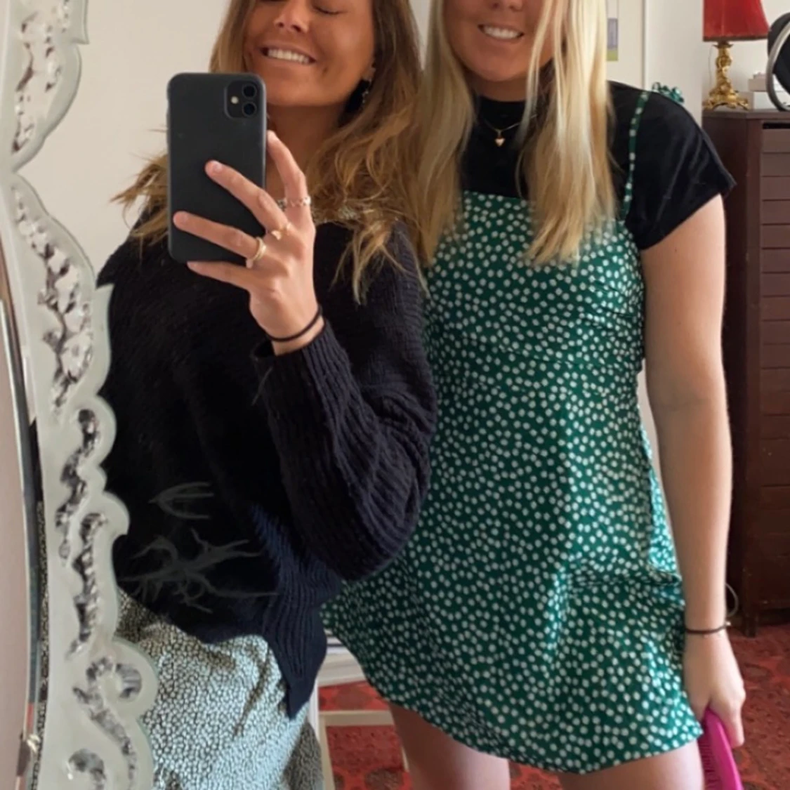 Supersöt blommig grön klänning!  - 90