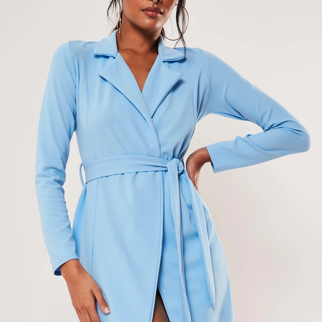 Blue Fitted Jersey Belted Stretch Wrap Dress Missguided