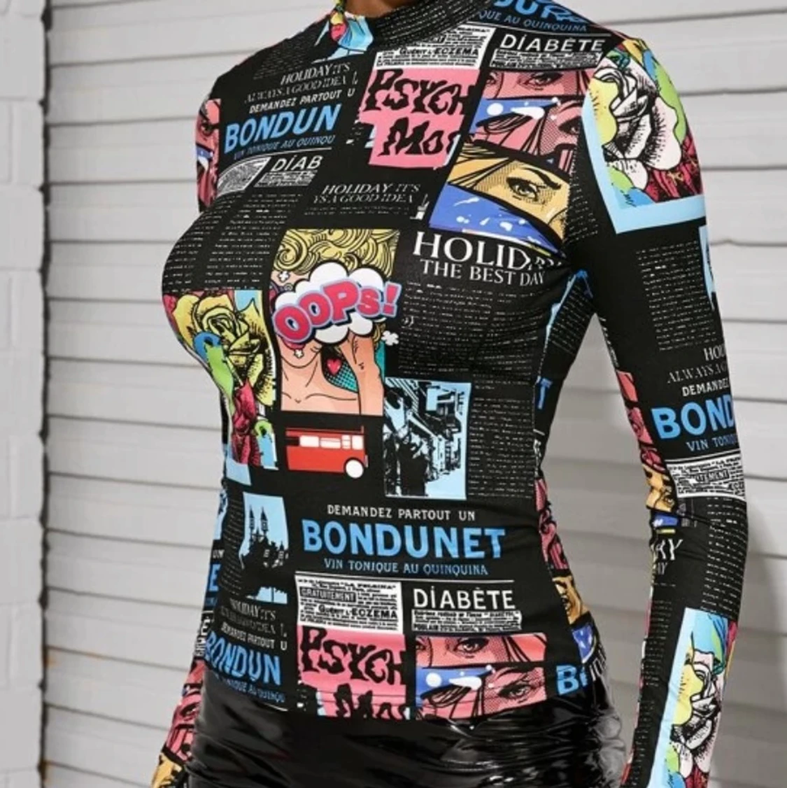 svart lång armar cool tryck  - 91