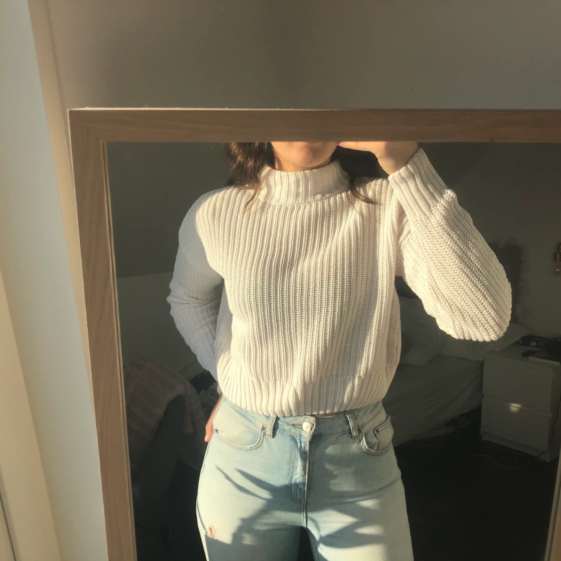 Vit stickad tröja Strl. M - 90