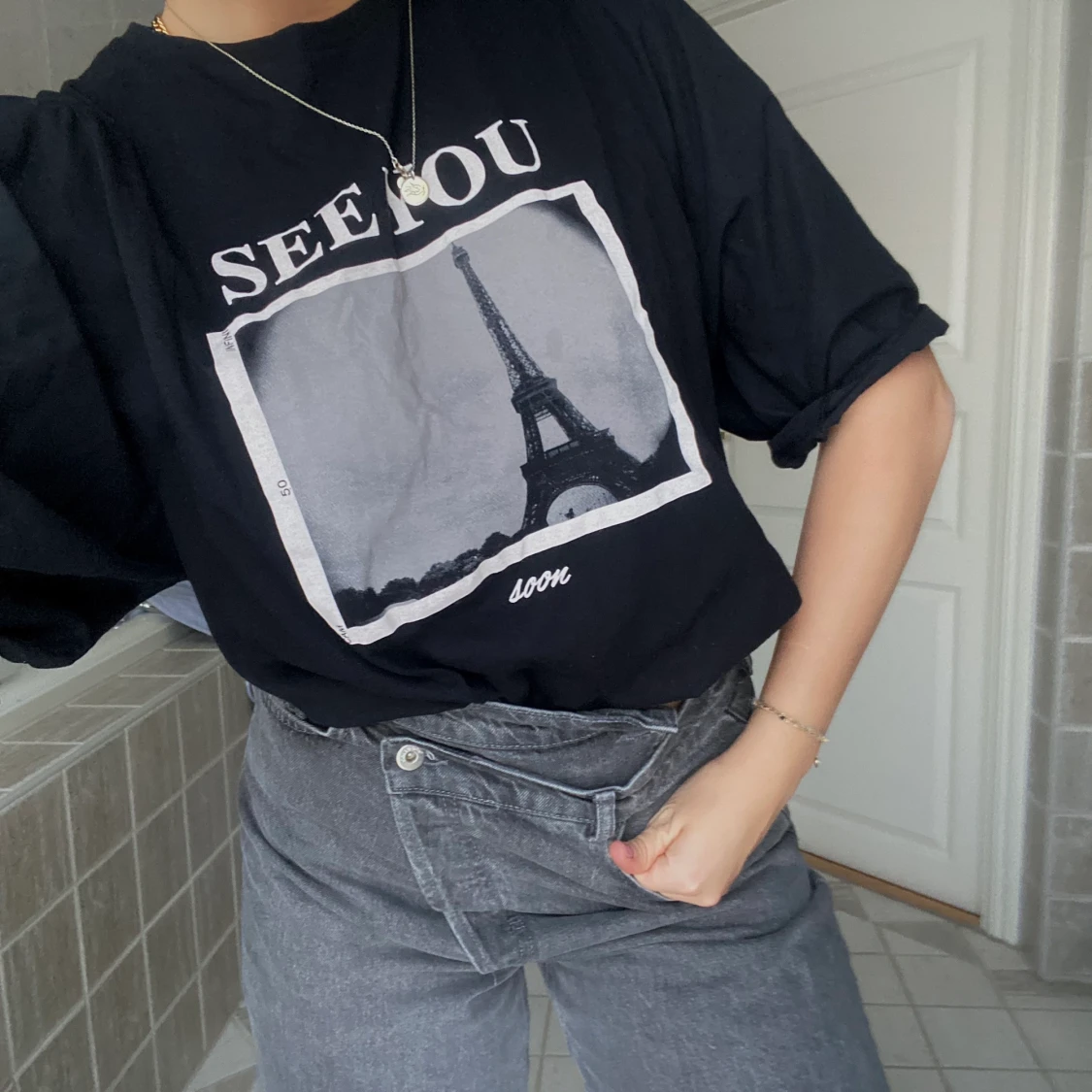 T-shirt med motiv & puffärmar - 90