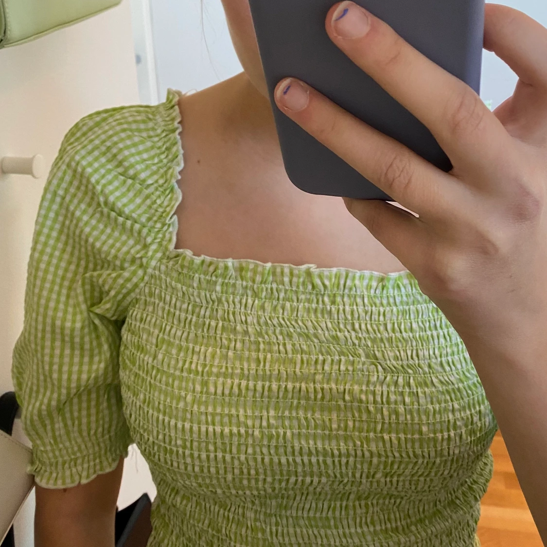 Rutig blus limegrön - 91