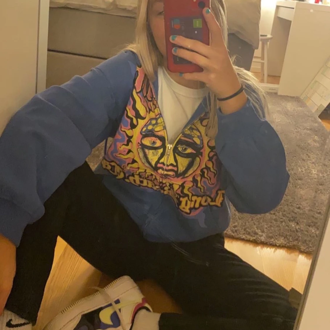 Blå huvtröja med dragkedja - 90